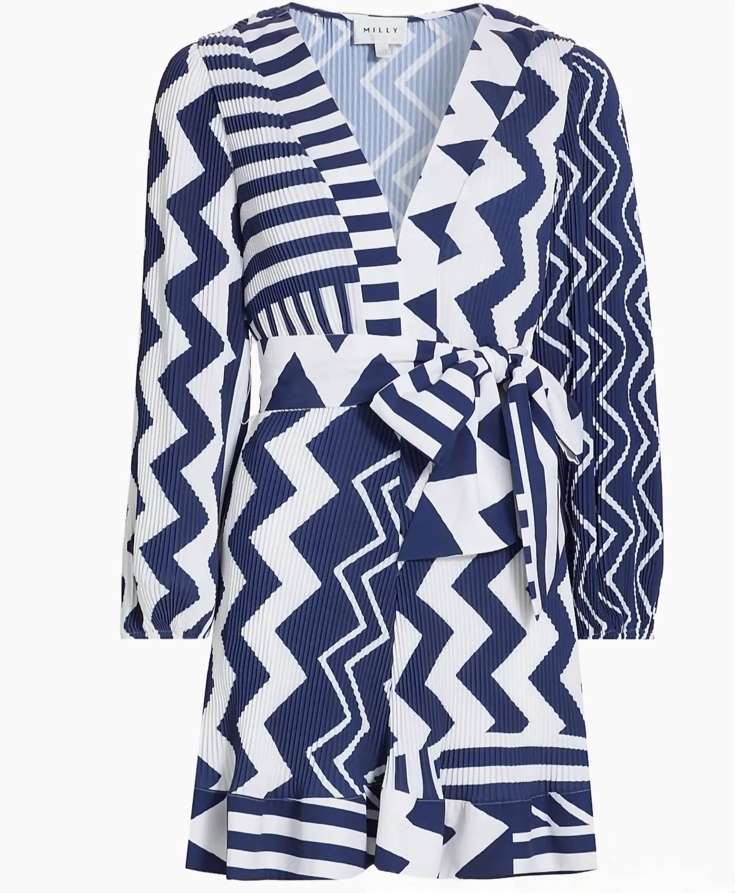 Milly - Women's Liv Patchwork Chevron Pleated Dress