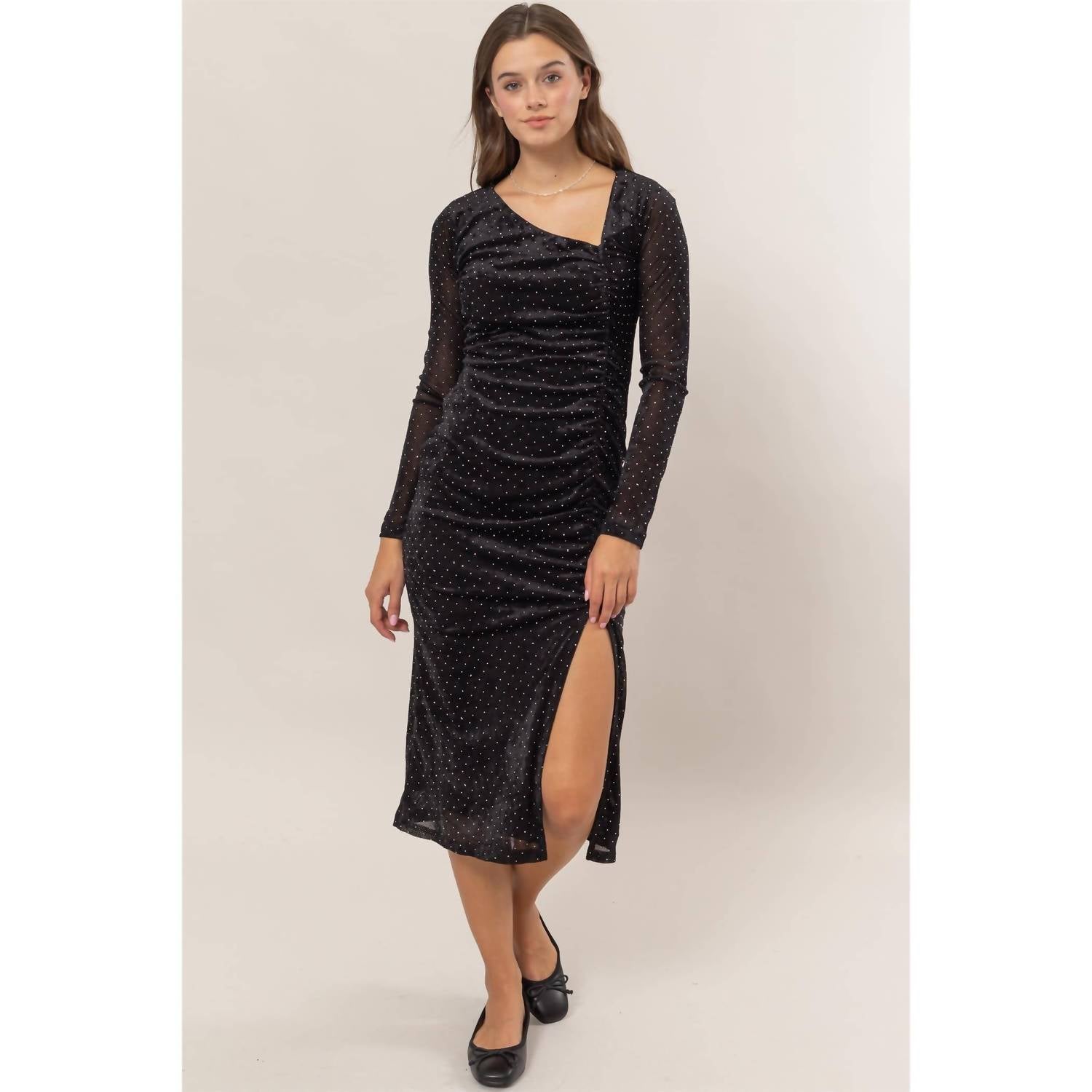 Hyfve - Velvet Mesh Rhinestone Midi Dress