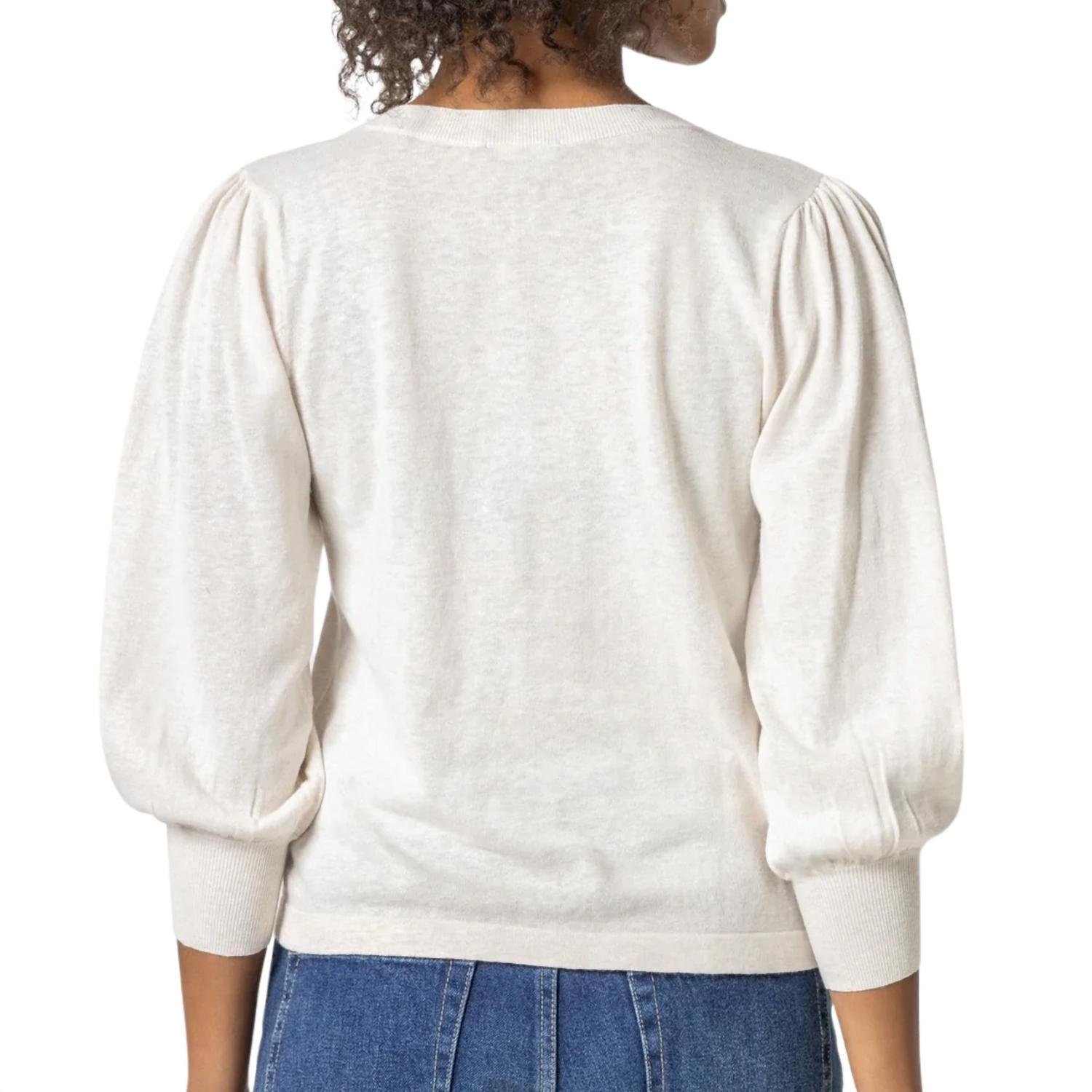 Lilla P - 3/4 Puff Sleeve V-Neck Sweater
