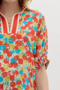 Entro - Abstract Print Dolman Sleeve Pullover Top