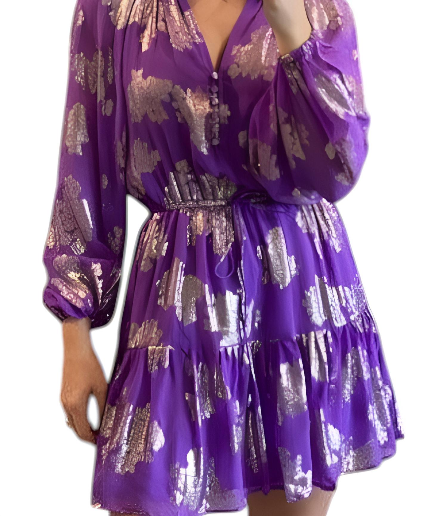 Karina Grimaldi - Long Sleeve V-neck Ruffle Mini Dress