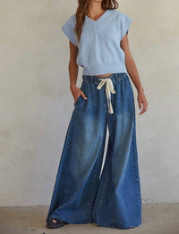 By Together Wide Leg Bell Jar Pants in dark denim - women's pants - alternate view