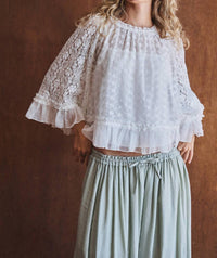 Urban Daizy Ruffle Flutter Sleeve Lace Top in white - women's blouse