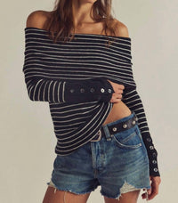 Free People Evergreen Sweater in black white - women's sweater