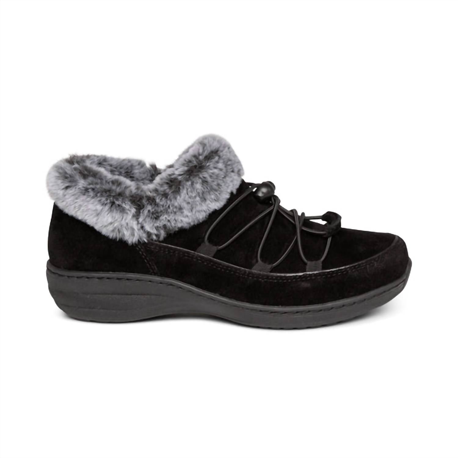 Aetrex Women's Chrissy Arch Support Slip-on Ankle Booties in black - women's shoe - detail view