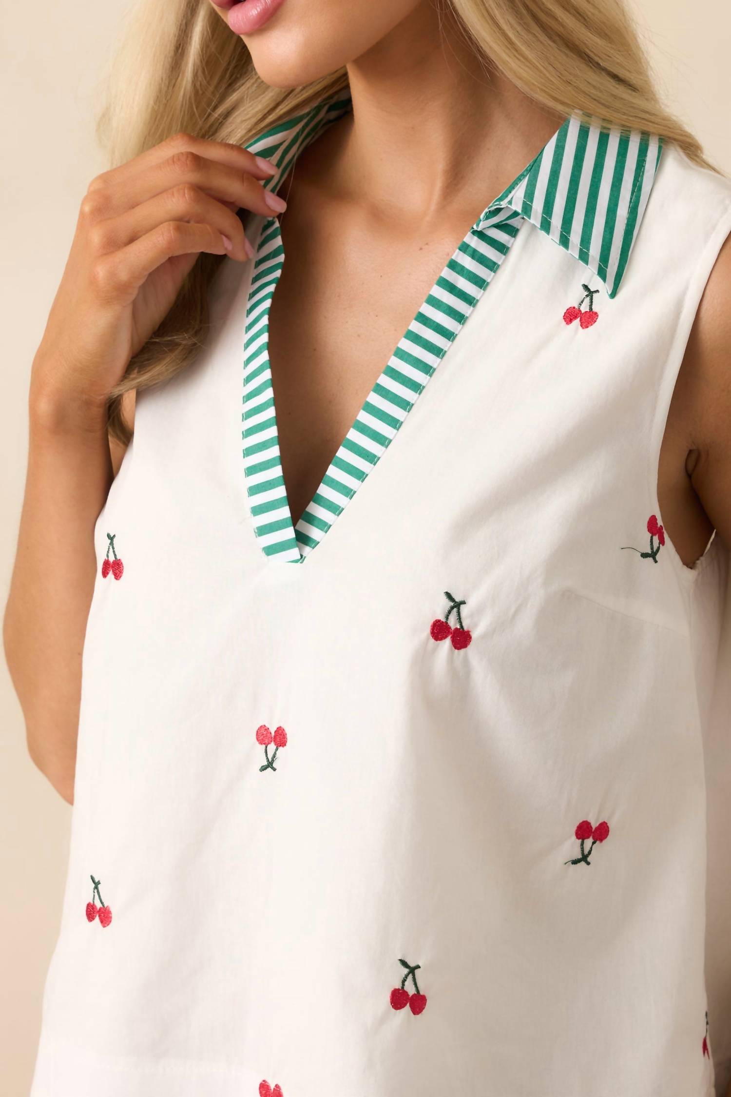 &merci Fruit Pattern Shirt Collar Sleeveless Top in cherry - women's blouse - alternate view