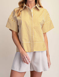 Glam - Neck Band Short Sleeve Button Down Top