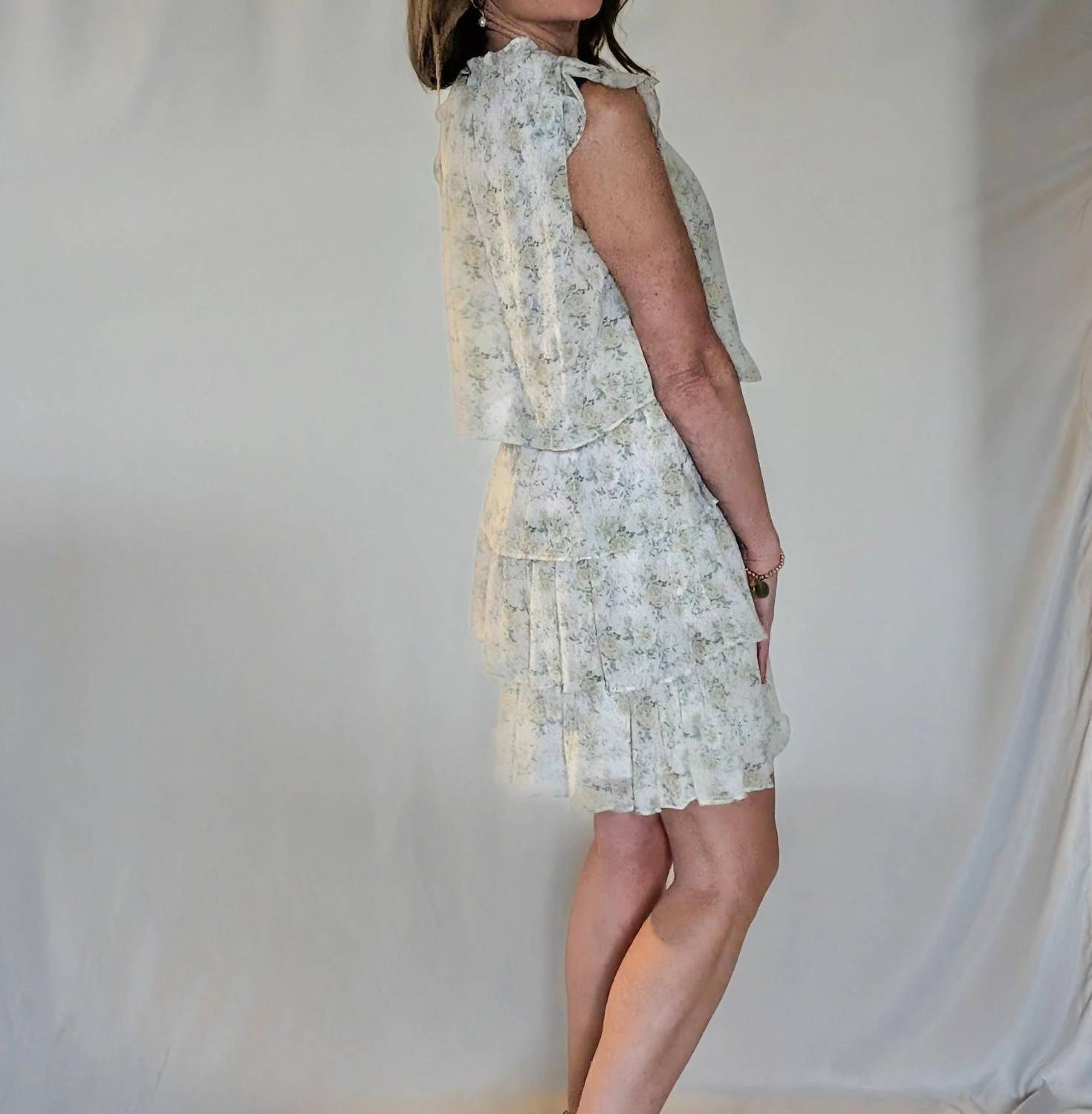 In February - Floral Chiffon Dress With Ruffles