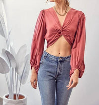Idem Ditto - Front Knot Ruched Cropped Top