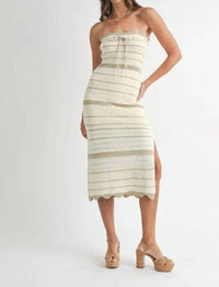 Mable - Contrast Striped Crochet Knit Midi Dress