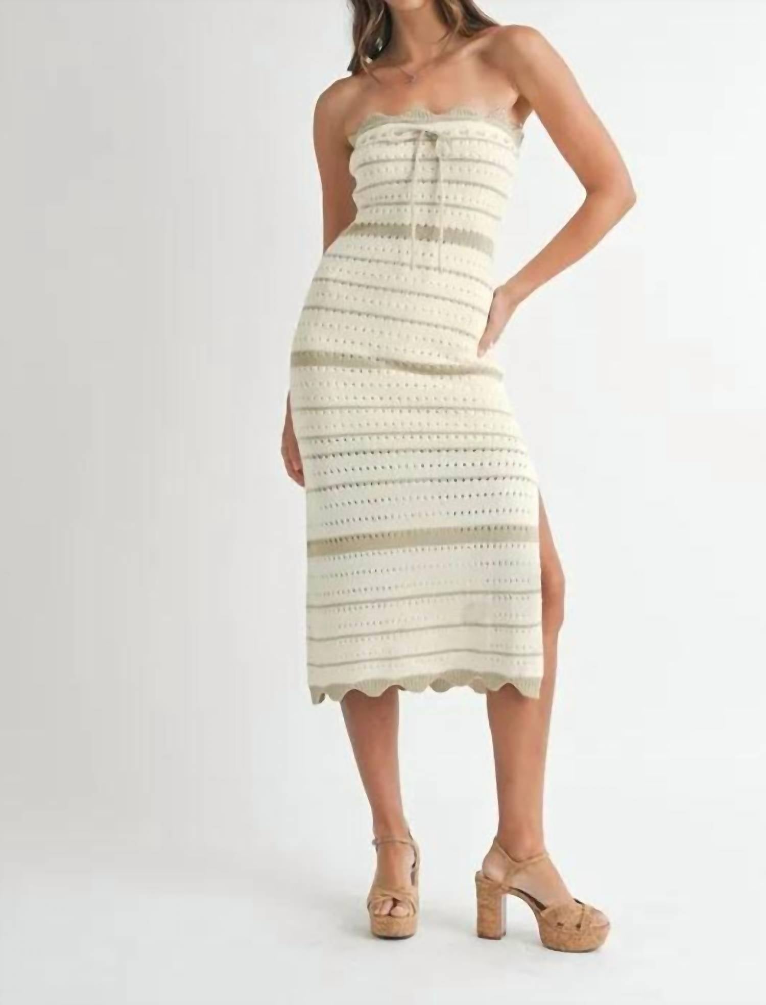 Mable - Contrast Striped Crochet Knit Midi Dress
