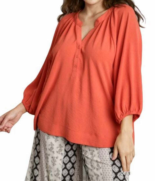 Umgee - Raglan Sleeve High Low Hem Blouse - PLUS