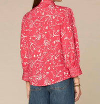 Democracy Scallop Edge Tipping Woven Shirt in cherry ivory - women's blouse - alternate view
