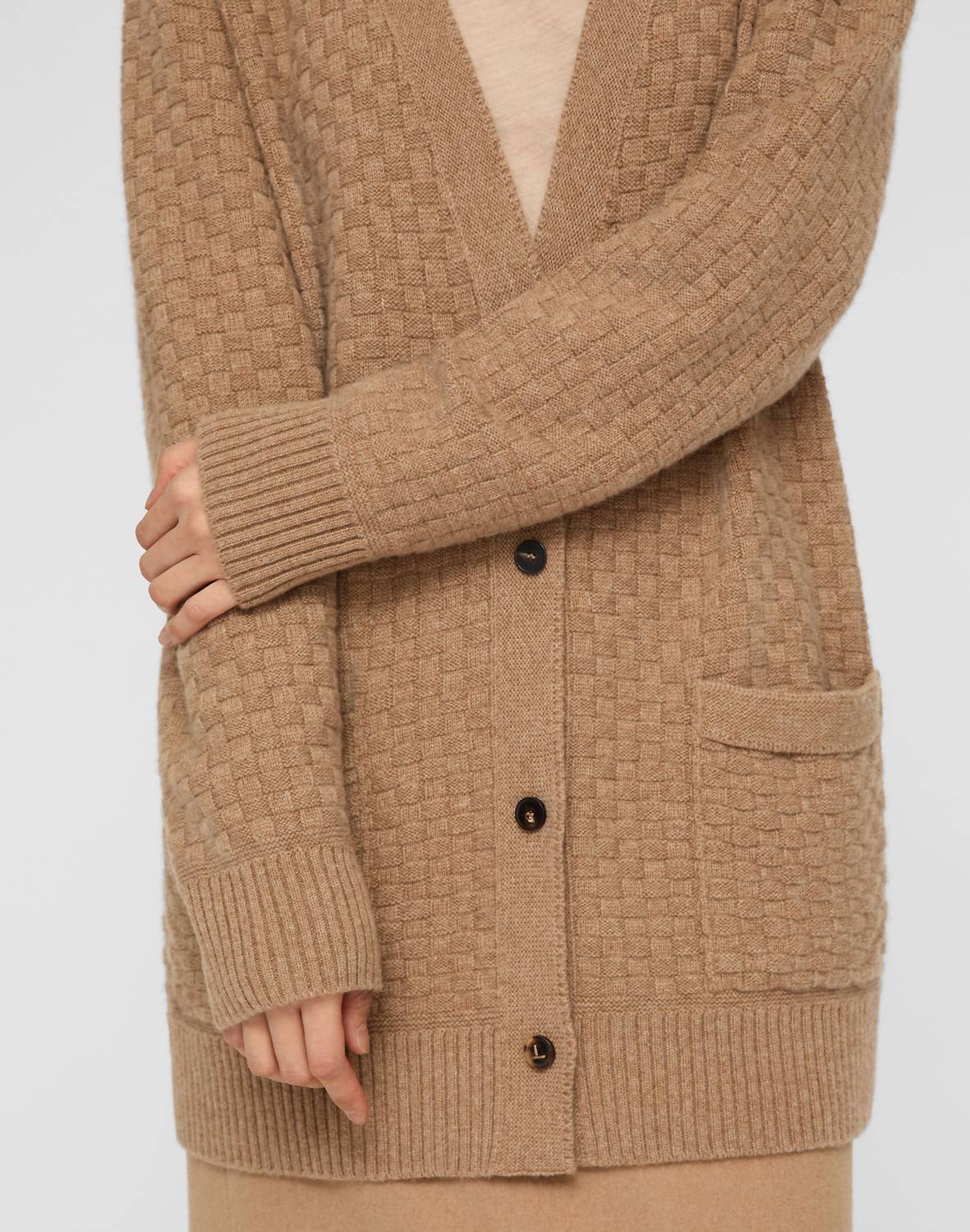 Lafayette 148 Basket Stitch Cardigan in cammello melange - women's cardigan - alternate view