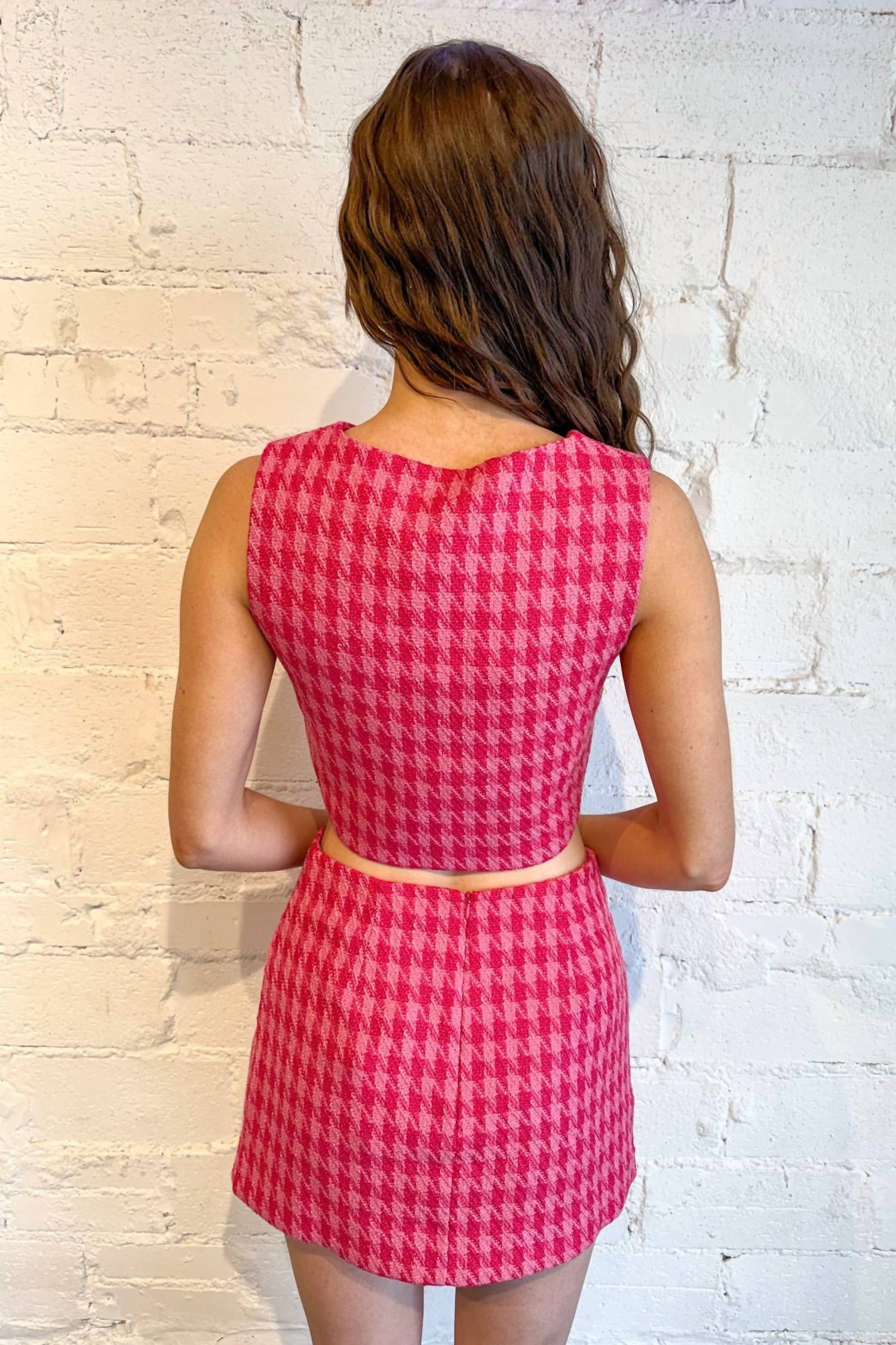 Day + Moon - Houndstooth Tweed Wavy Top