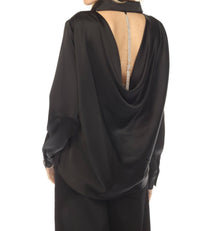 Joseph Ribkoff - Rhinestone Cowl Back Satin Blouse