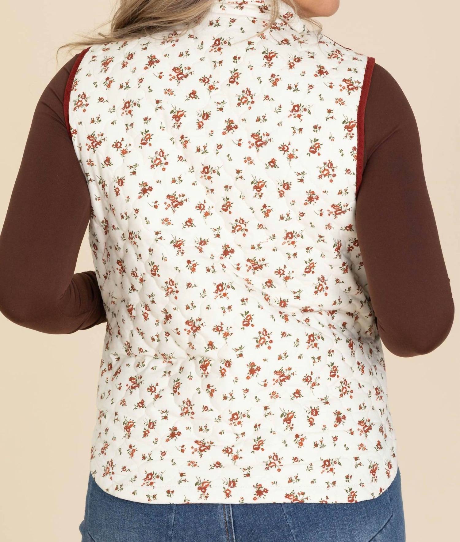 Blu Pepper - Floral Quilted Zip Up Vest