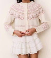 LoveShackFancy Shantae Long Sleeve Cardigan in pink champagne - women's cardigan - detail view