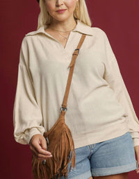 Umgee - V-neck Long Sleeve Linen Top
