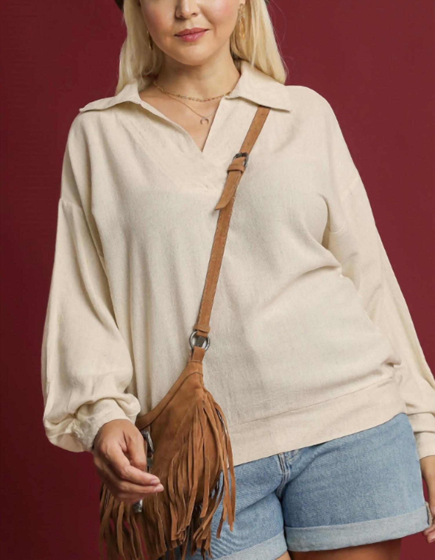 Umgee - V-neck Long Sleeve Linen Top