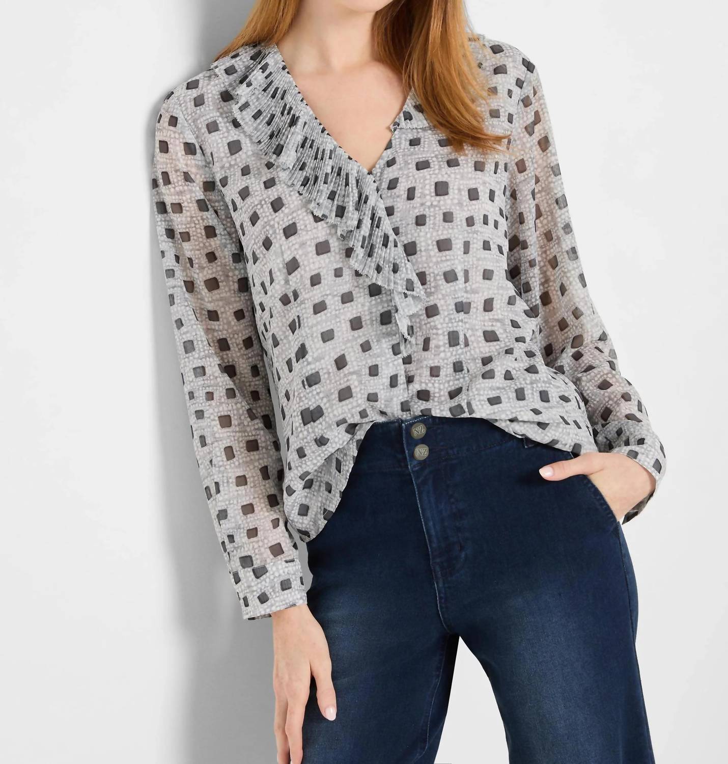 Nic + Zoe - Dotty Squares Ruffle Top
