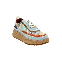 Renato Garini Women's Alexis Patchwork Sneaker in blue sky orange - women's sneaker - detail view