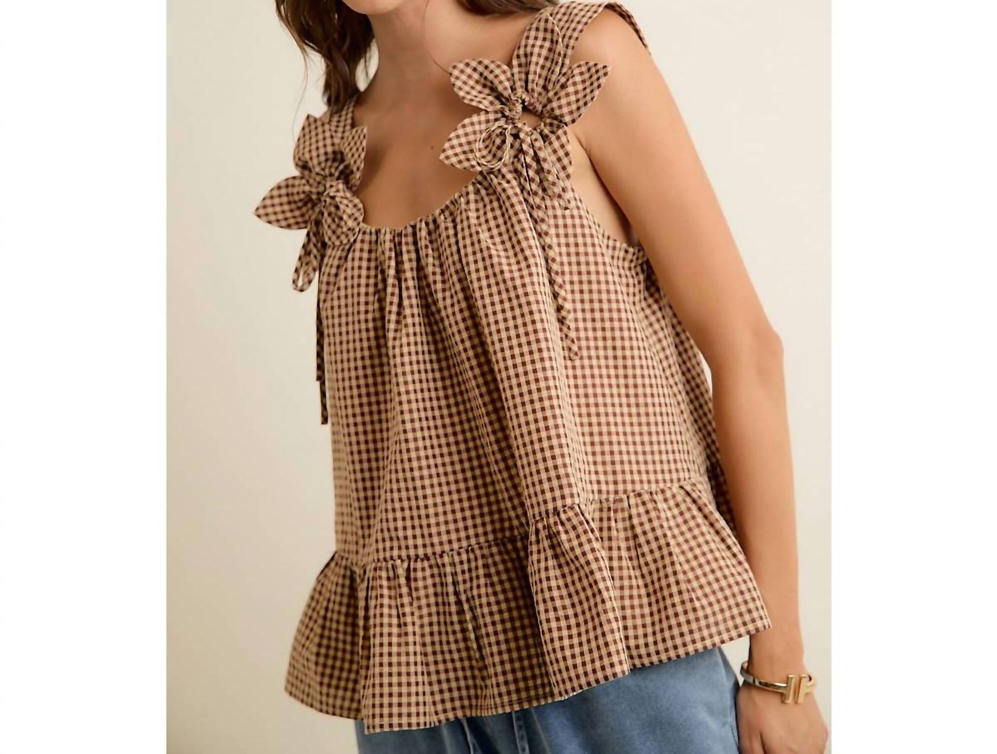 So Me - Gingham Flower Sleeve Top