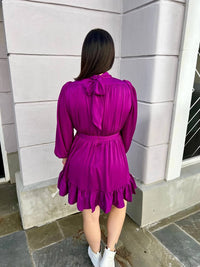 Entro - Shadow Stripe Mock Neck Long Sleeve Tiered Mini Dress