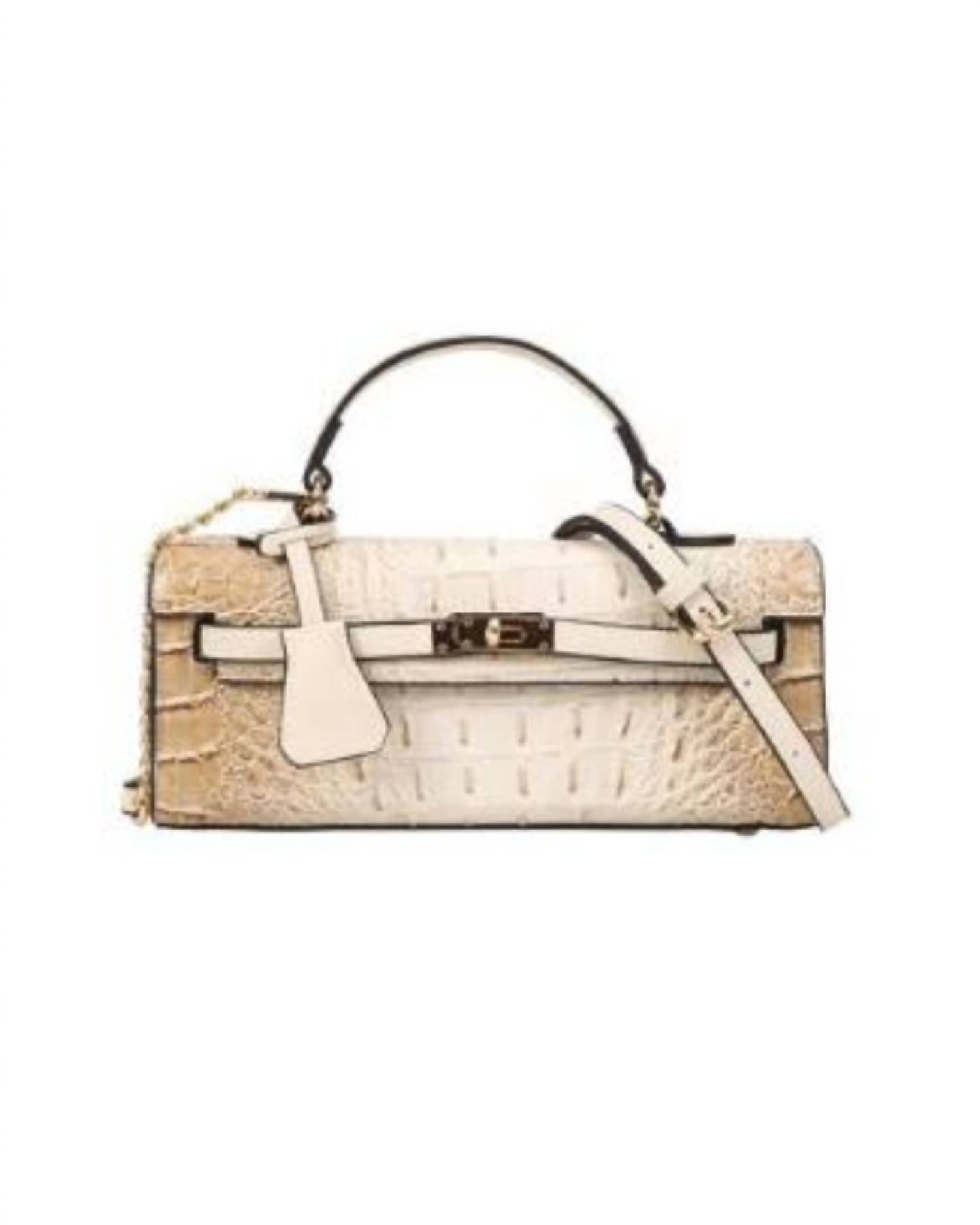 American Bee Women's Croco Boxy Satchel Bag in beige - women's bag