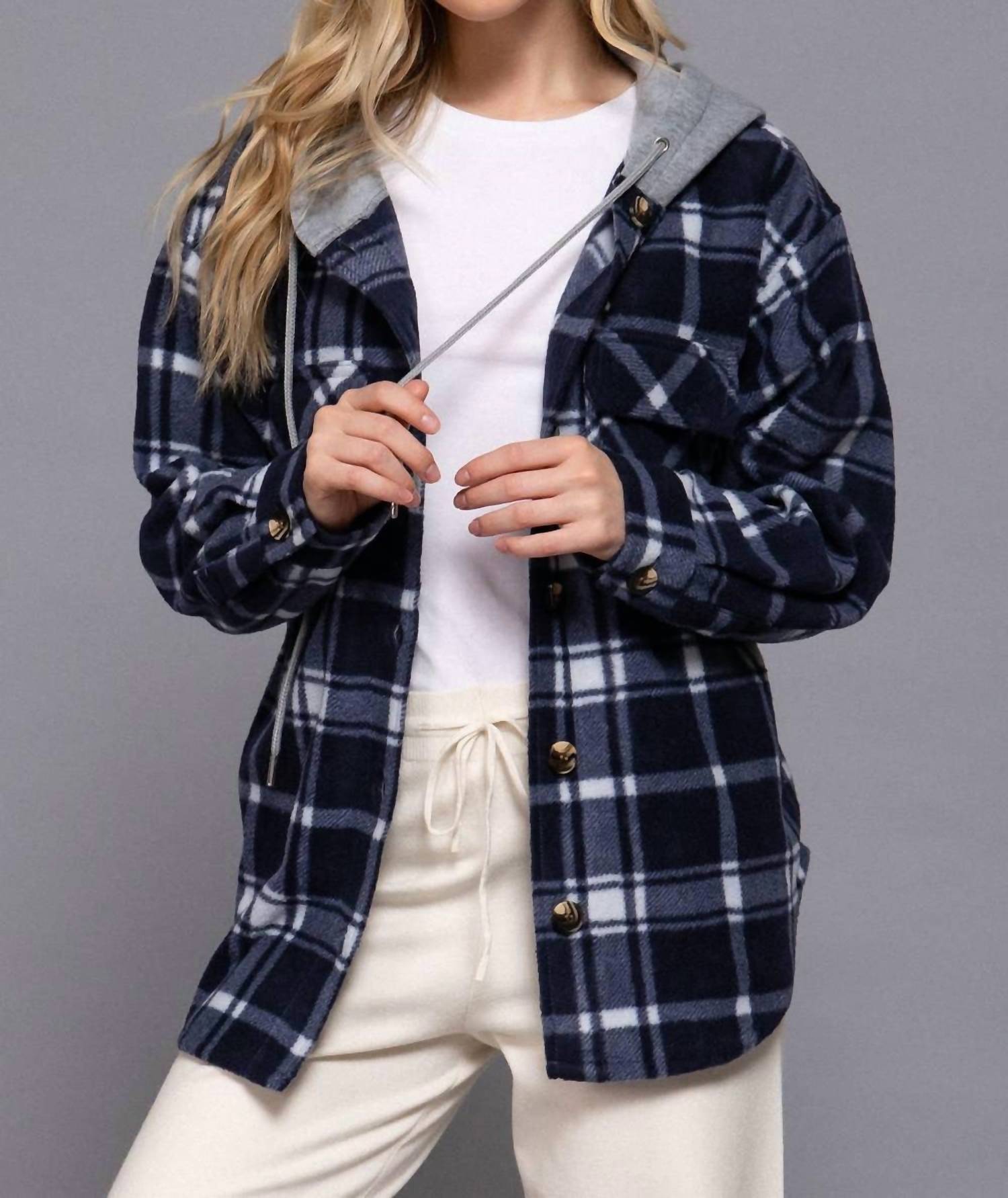 Active Basic - Long Sleeve Plaid Button Down With Hoodie Jacket