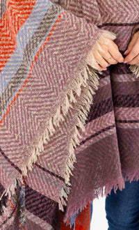 Little Secret Of Mine - Boho Chic Long Sleeve V-neck Hooded Plaid Pullover Poncho