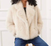 Karen Kane Cropped Faux Fur Jacket in stone 1 - women's jacket - view 5