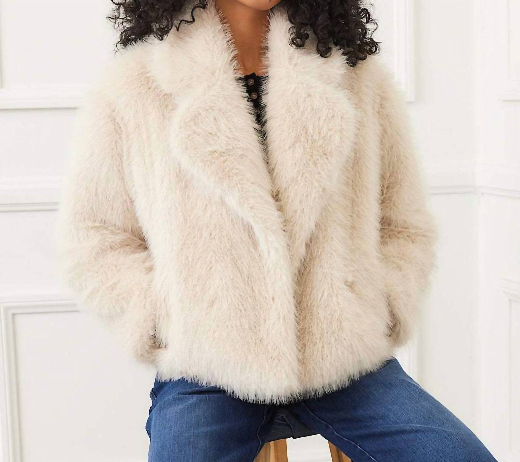 Karen Kane Cropped Faux Fur Jacket in stone 1 - women's jacket - view 5