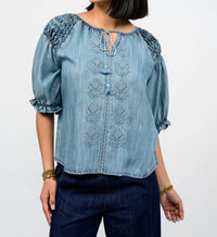 Ivy Jane - Claudia Smocked Sleeve Denim Top