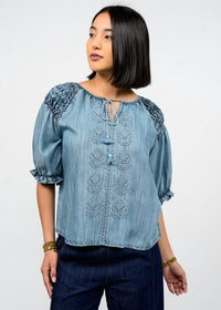 Ivy Jane - Claudia Smocked Sleeve Denim Top