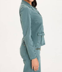 XCVI Riddell Twill Zip Up Jacket in ocean storm pigment - women's jacket - detail view
