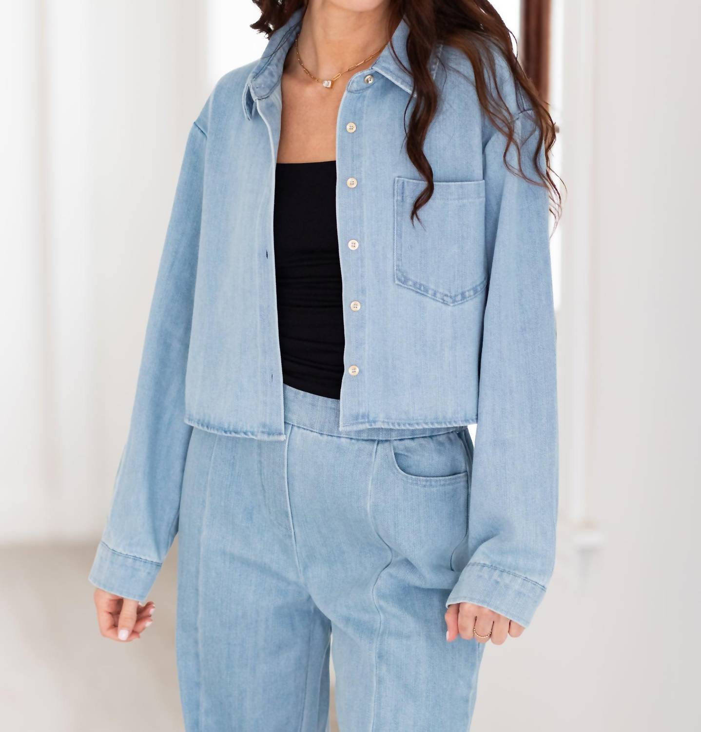 English Factory - Cropped Denim Shirt