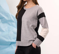 french kyss Color Block Scoop Neck Sweater in slate multi - women's sweater - detail view