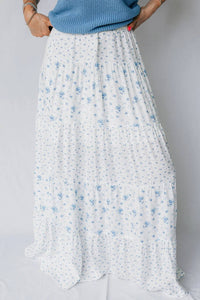 Shewin - High Waist Tiny Floral Print Boho Maxi Skirt