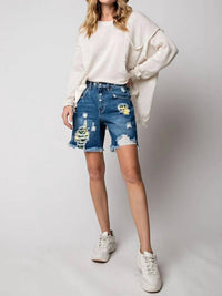 Easel - Distressed Washed High-Rise Shorts