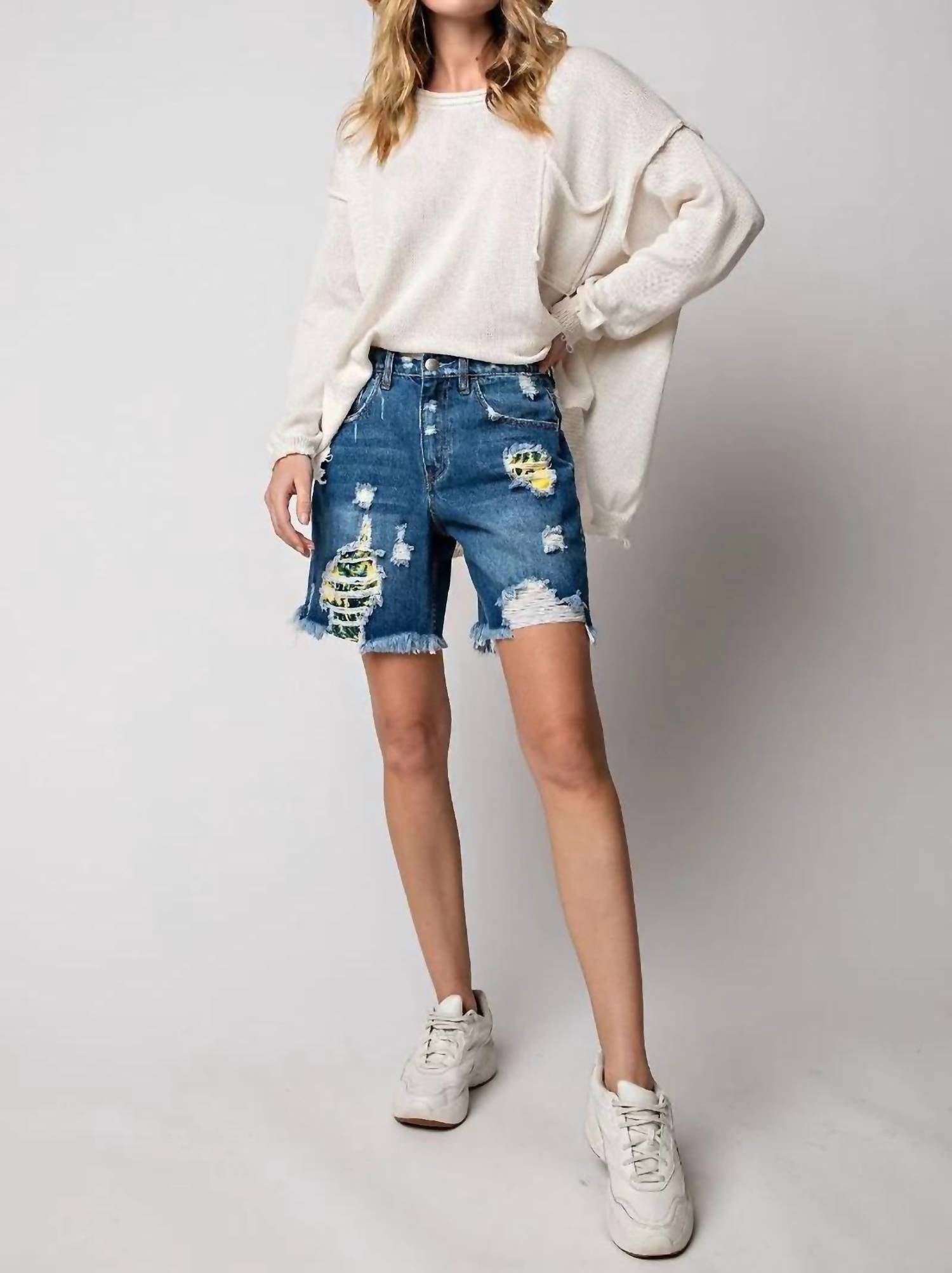 Easel - Distressed Washed High-Rise Shorts
