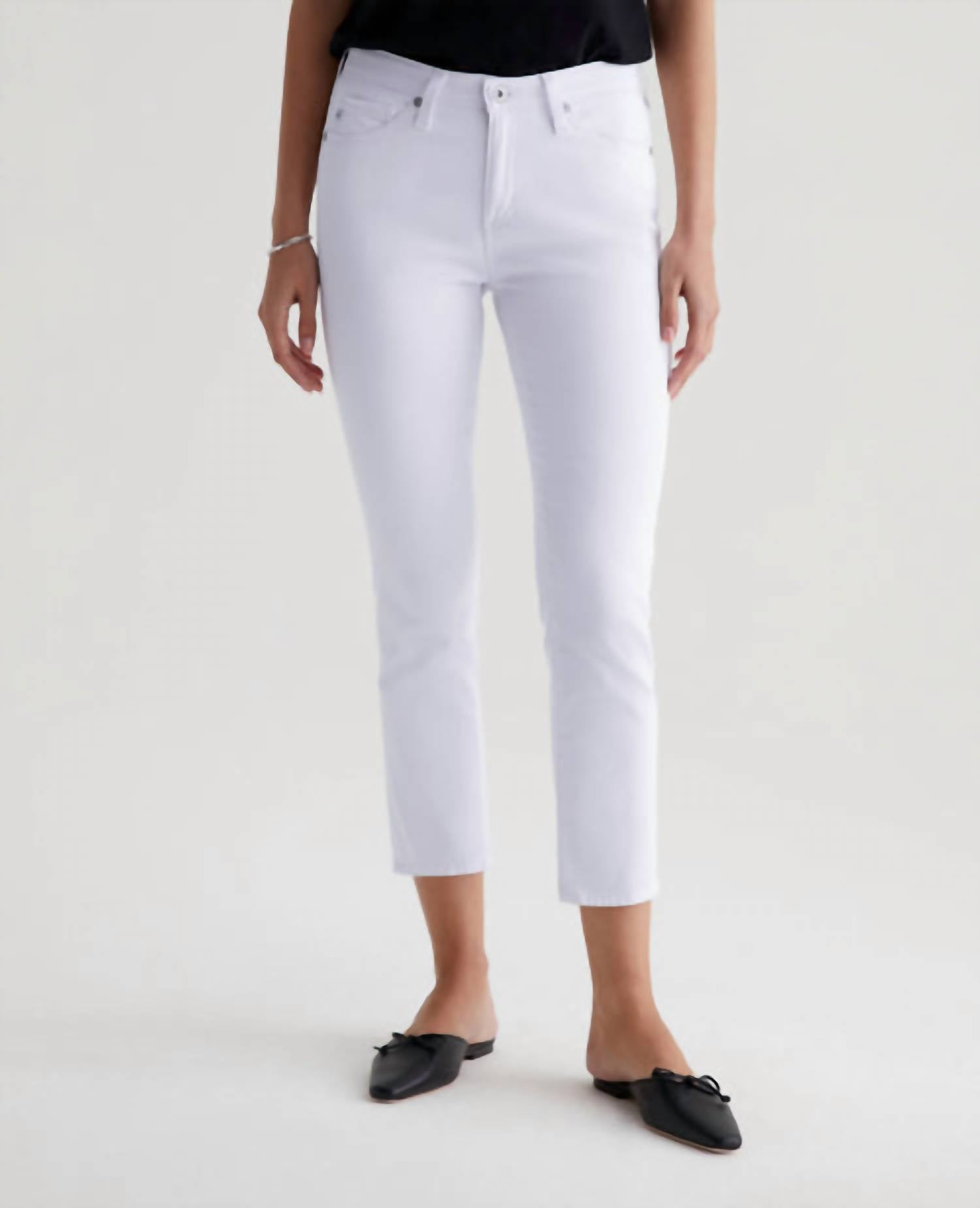 AG Jeans Prima Cigarette Crop Jean in pearl white - women's jeans - detail view