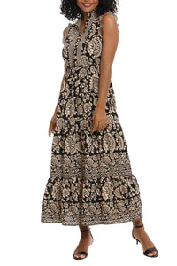 London Times - Floral Tiered Sleeveless Maxi Dress