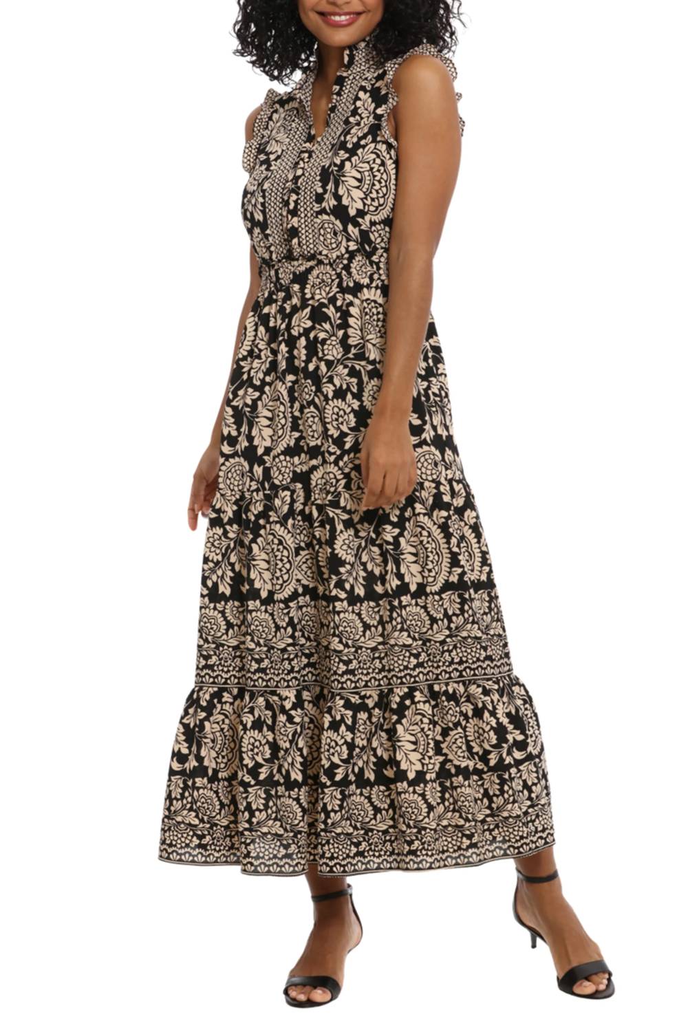 London Times - Floral Tiered Sleeveless Maxi Dress