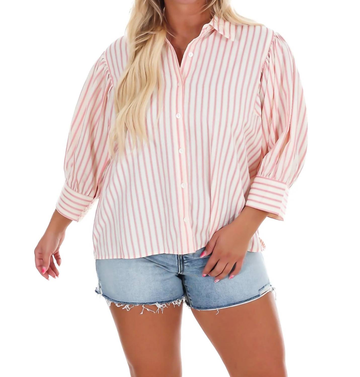 She + Sky - Women's Classic Lines Stripe Button Down Top