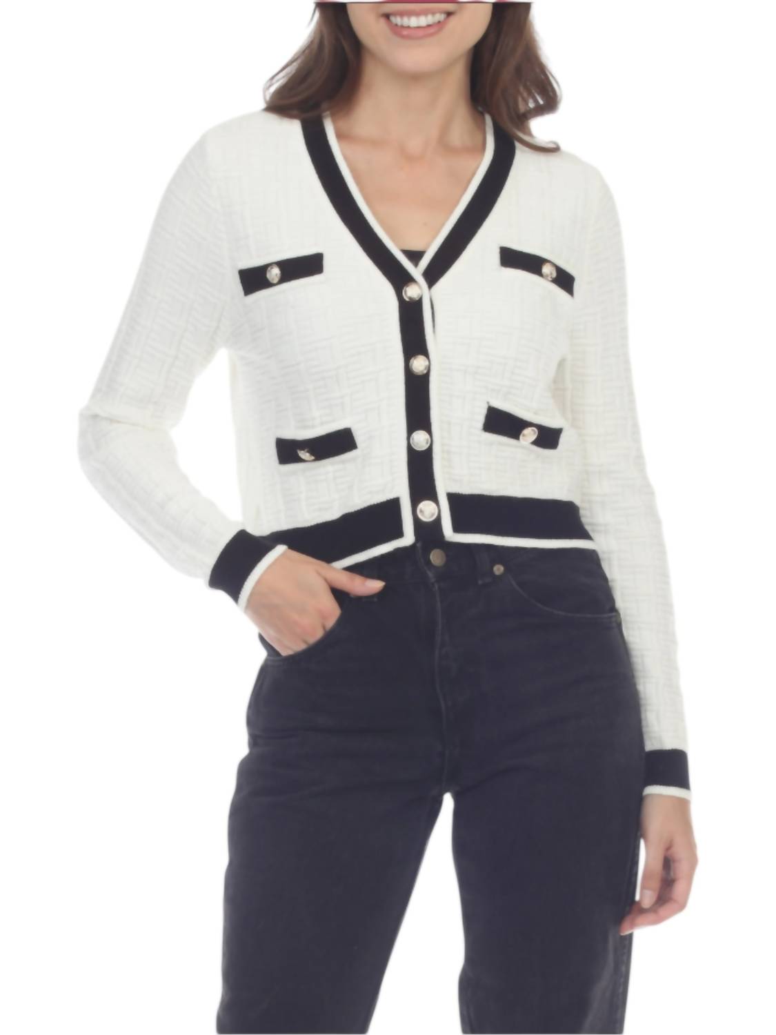 Rain And Rose - Textured Ornate Button Cardigan