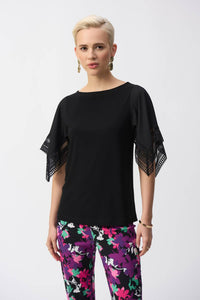 Joseph Ribkoff - Boatneck With Lace Trim 3/4 Sleeve Top