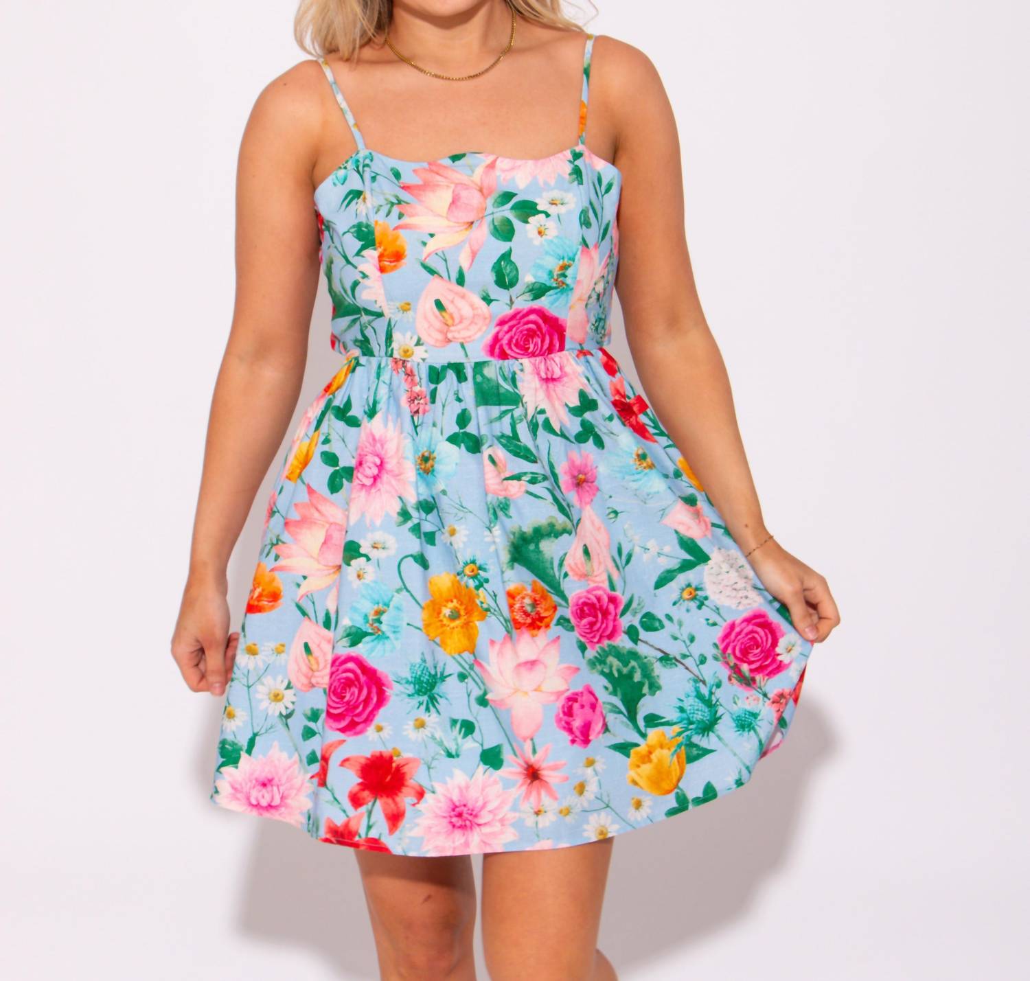 Peach Love - Blossom and Bow Tie Back Mini Sundress