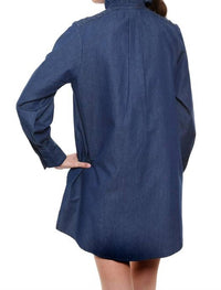 Dizzy-Lizzie - Denim Tunic Dress With Ruffle Neck And Side Pockets