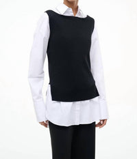 STAUD Damian Knit Button Down Top in black white - women's long sleeve top - detail view